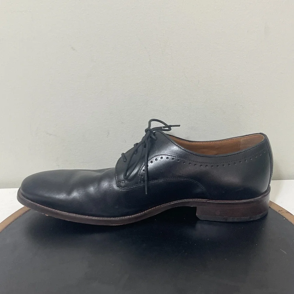 Johnston Murphy Henrick Plain Toe Men 10.5 Derby Black Full Grain Leather